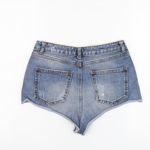 Topshop Womens Blue Cotton Hot Pants Shorts Size 28 in L3 in Regular Button