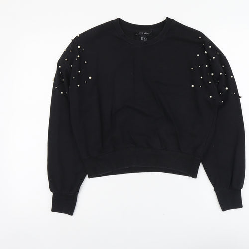 New Look Womens Black Cotton Pullover Sweatshirt Size 6 Pullover