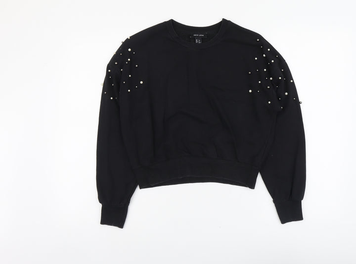 New Look Womens Black Cotton Pullover Sweatshirt Size 6 Pullover