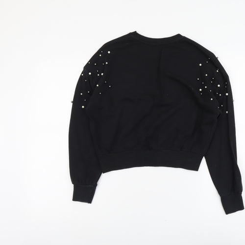 New Look Womens Black Cotton Pullover Sweatshirt Size 6 Pullover