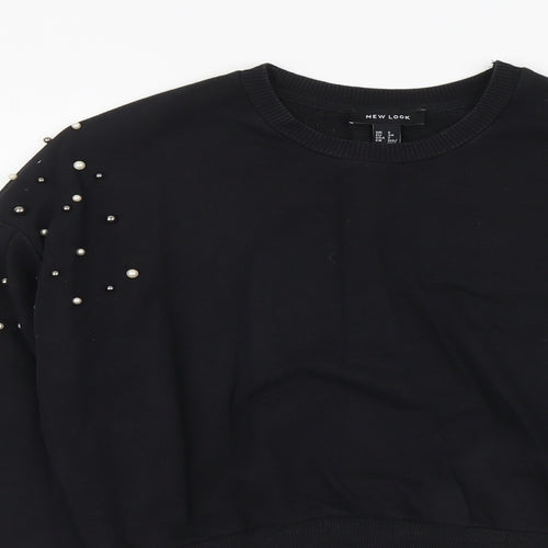 New Look Womens Black Cotton Pullover Sweatshirt Size 6 Pullover