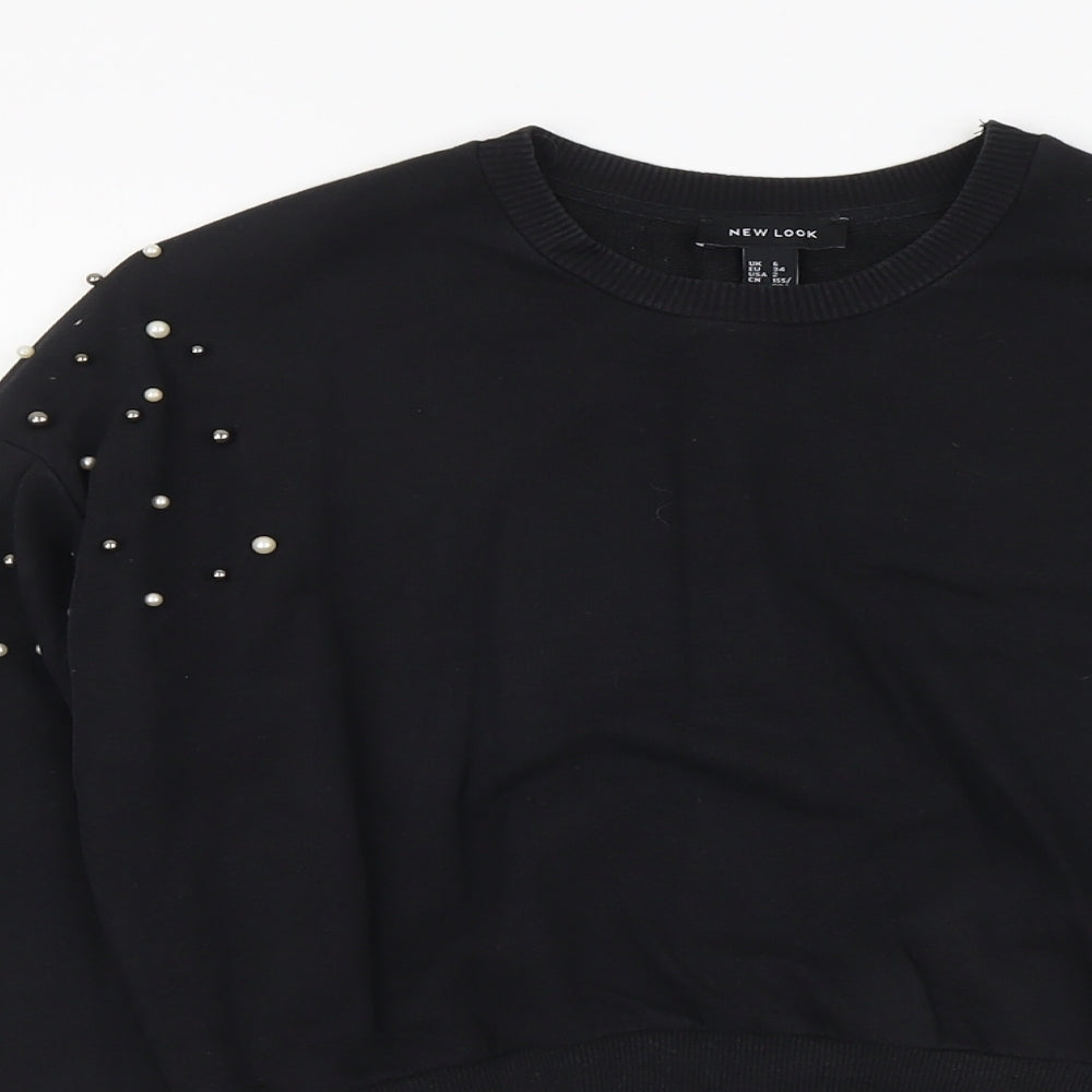New Look Womens Black Cotton Pullover Sweatshirt Size 6 Pullover