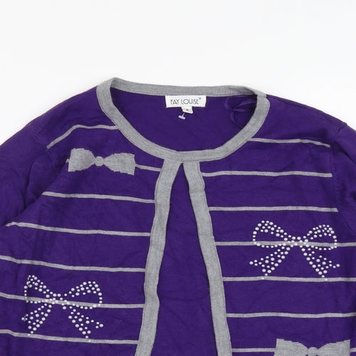 Fay Louise Womens Purple Round Neck Geometric Acrylic Cardigan Jumper Size M