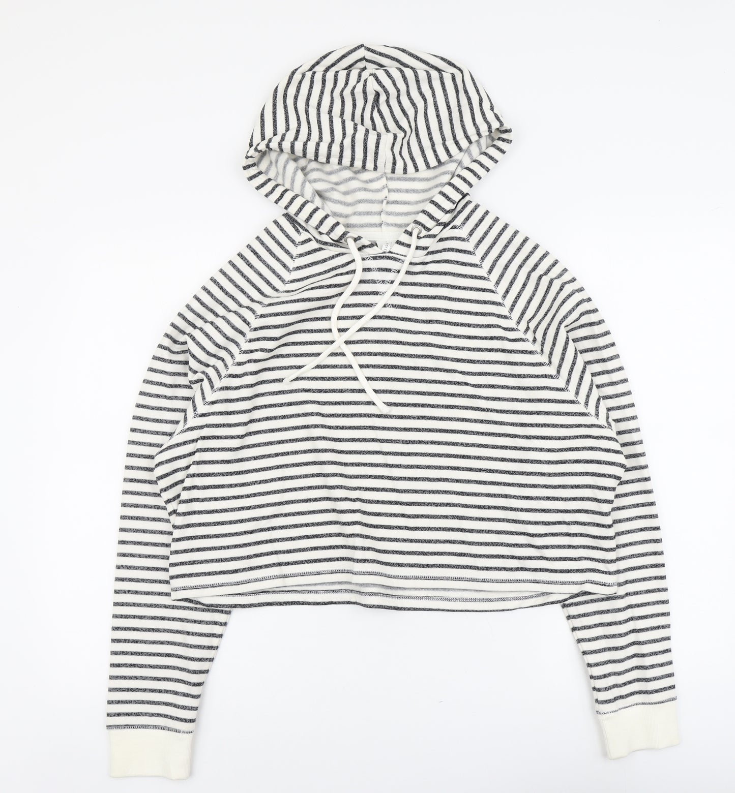H&M Womens Blue Striped Cotton Pullover Hoodie Size L Pullover