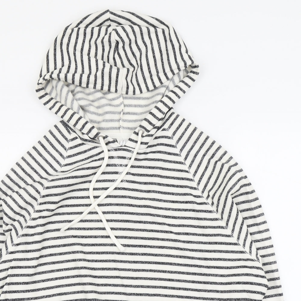H&M Womens Blue Striped Cotton Pullover Hoodie Size L Pullover