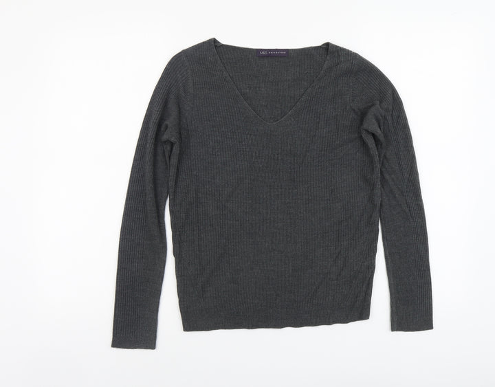 Marks and Spencer Womens Grey V-Neck Acrylic Pullover Jumper Size 8