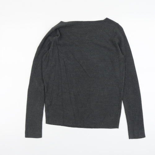 Marks and Spencer Womens Grey V-Neck Acrylic Pullover Jumper Size 8