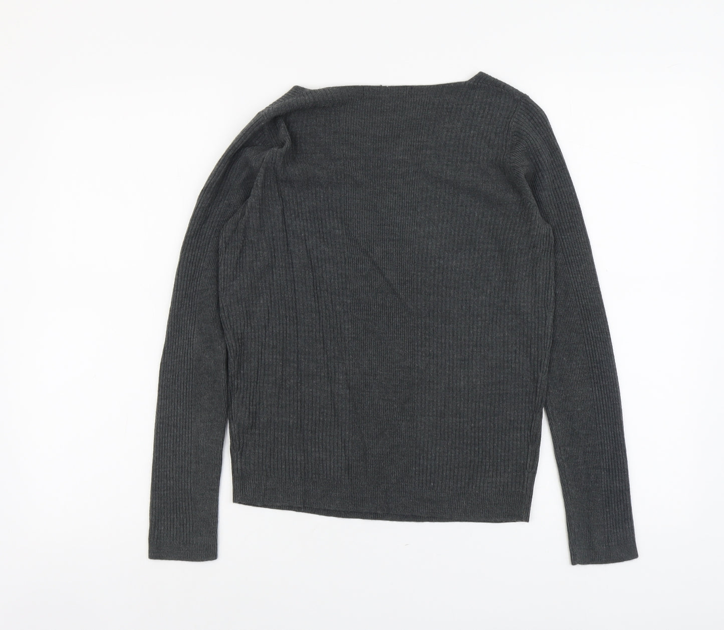 Marks and Spencer Womens Grey V-Neck Acrylic Pullover Jumper Size 8
