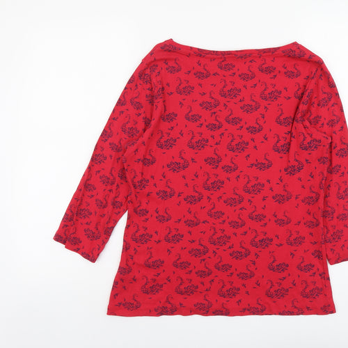 M&Co Womens Red Geometric Cotton Basic T-Shirt Size 16 Round Neck - Swan Print