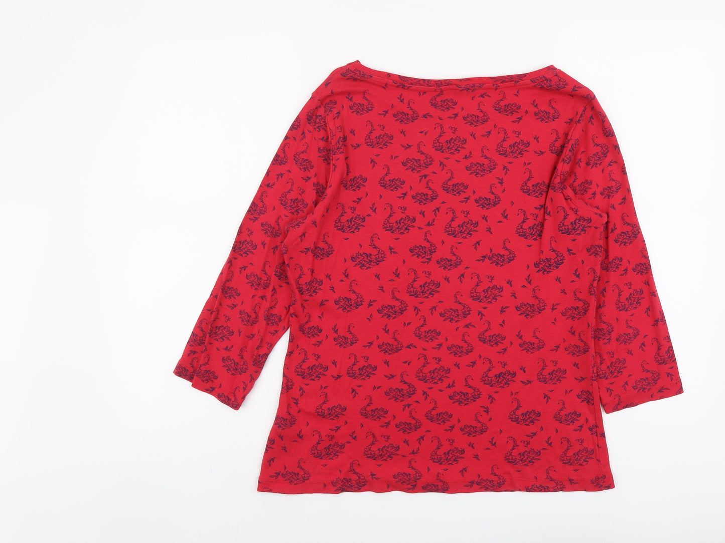 M&Co Womens Red Geometric Cotton Basic T-Shirt Size 16 Round Neck - Swan Print