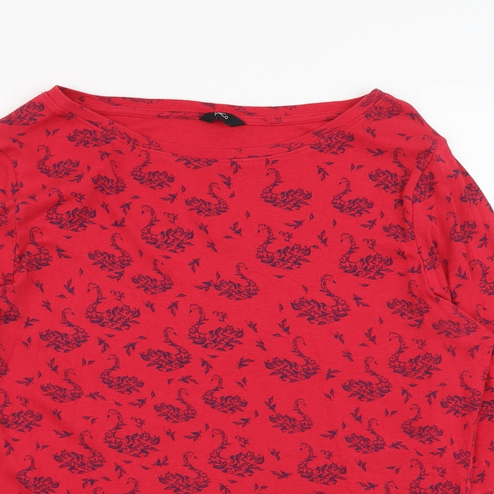 M&Co Womens Red Geometric Cotton Basic T-Shirt Size 16 Round Neck - Swan Print