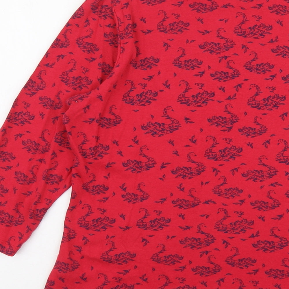 M&Co Womens Red Geometric Cotton Basic T-Shirt Size 16 Round Neck - Swan Print