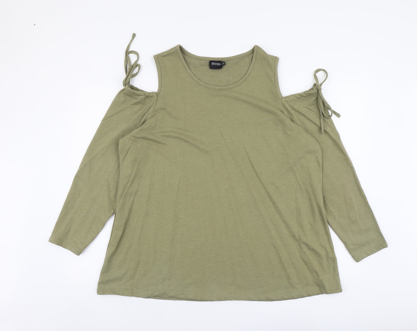Be You Womens Green Cotton Basic T-Shirt Size 16 Round Neck - Cold Shoulder