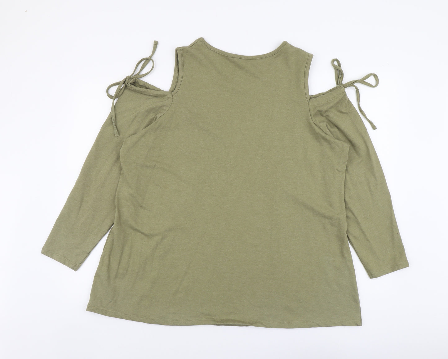 Be You Womens Green Cotton Basic T-Shirt Size 16 Round Neck - Cold Shoulder