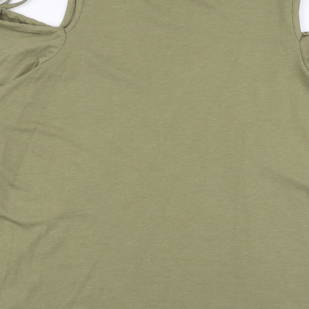 Be You Womens Green Cotton Basic T-Shirt Size 16 Round Neck - Cold Shoulder