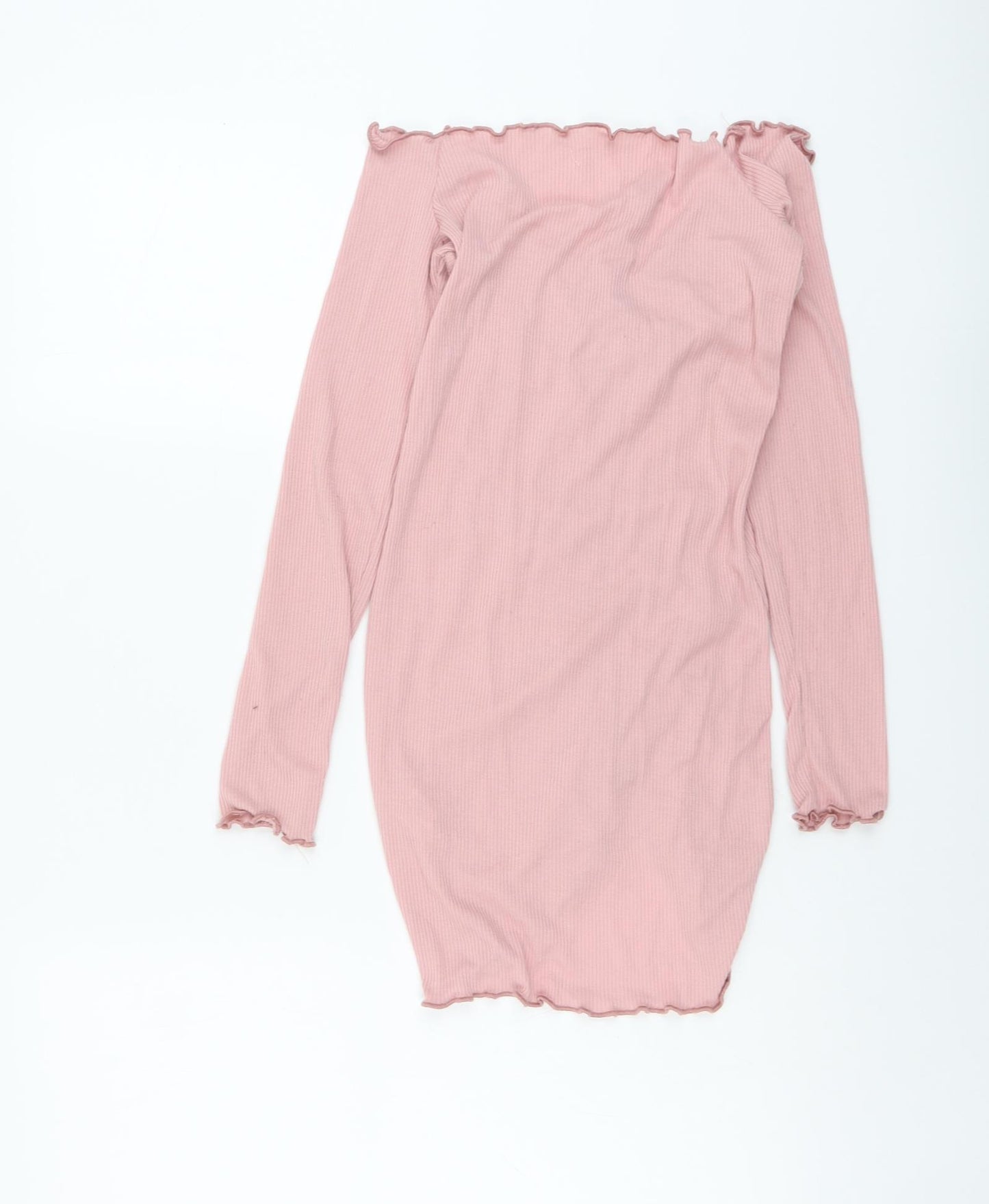 Boohoo Womens Pink Polyester Bodycon Size 10 Off the Shoulder Pullover - Ruched