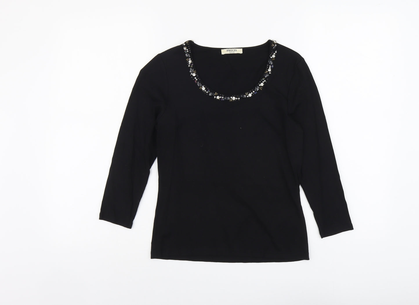 Precis Womens Black Viscose Basic T-Shirt Size XS Round Neck
