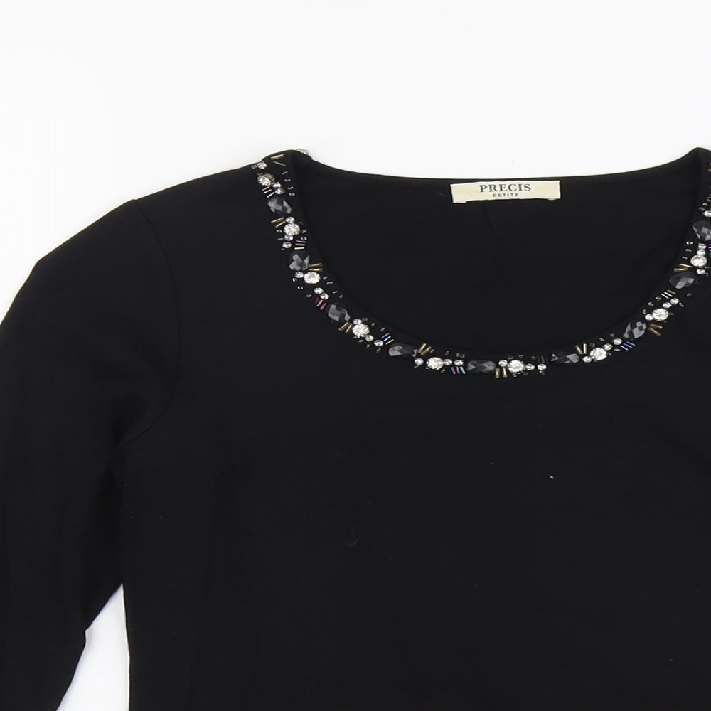 Precis Womens Black Viscose Basic T-Shirt Size XS Round Neck