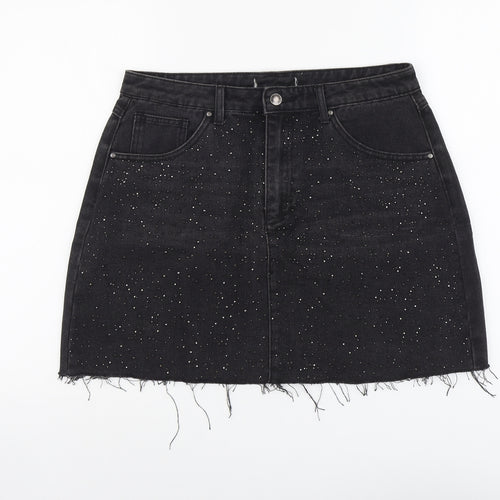 Preworn Womens Grey Cotton Mini Skirt Size 32 in Button