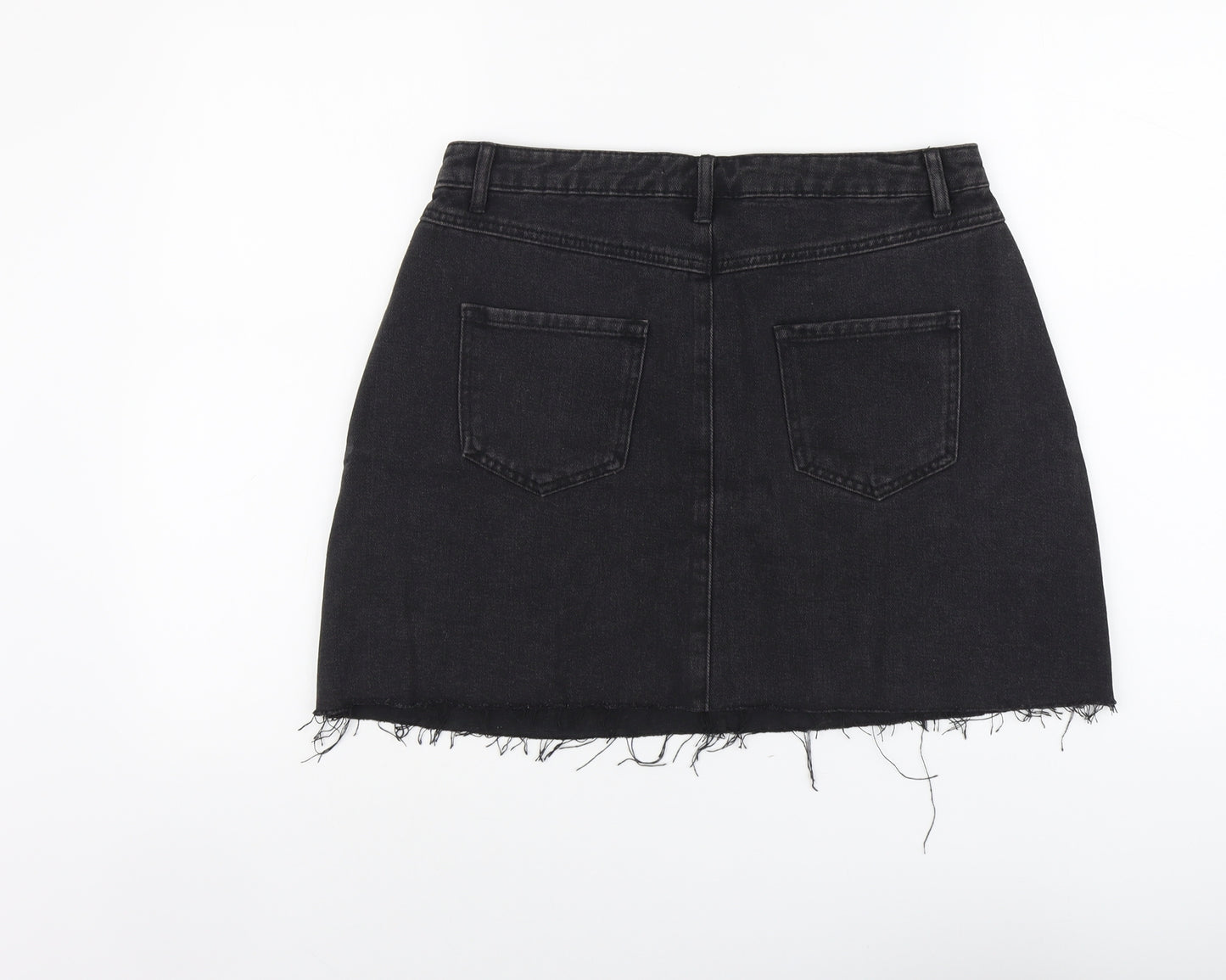Preworn Womens Grey Cotton Mini Skirt Size 32 in Button