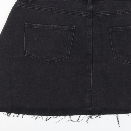 Preworn Womens Grey Cotton Mini Skirt Size 32 in Button