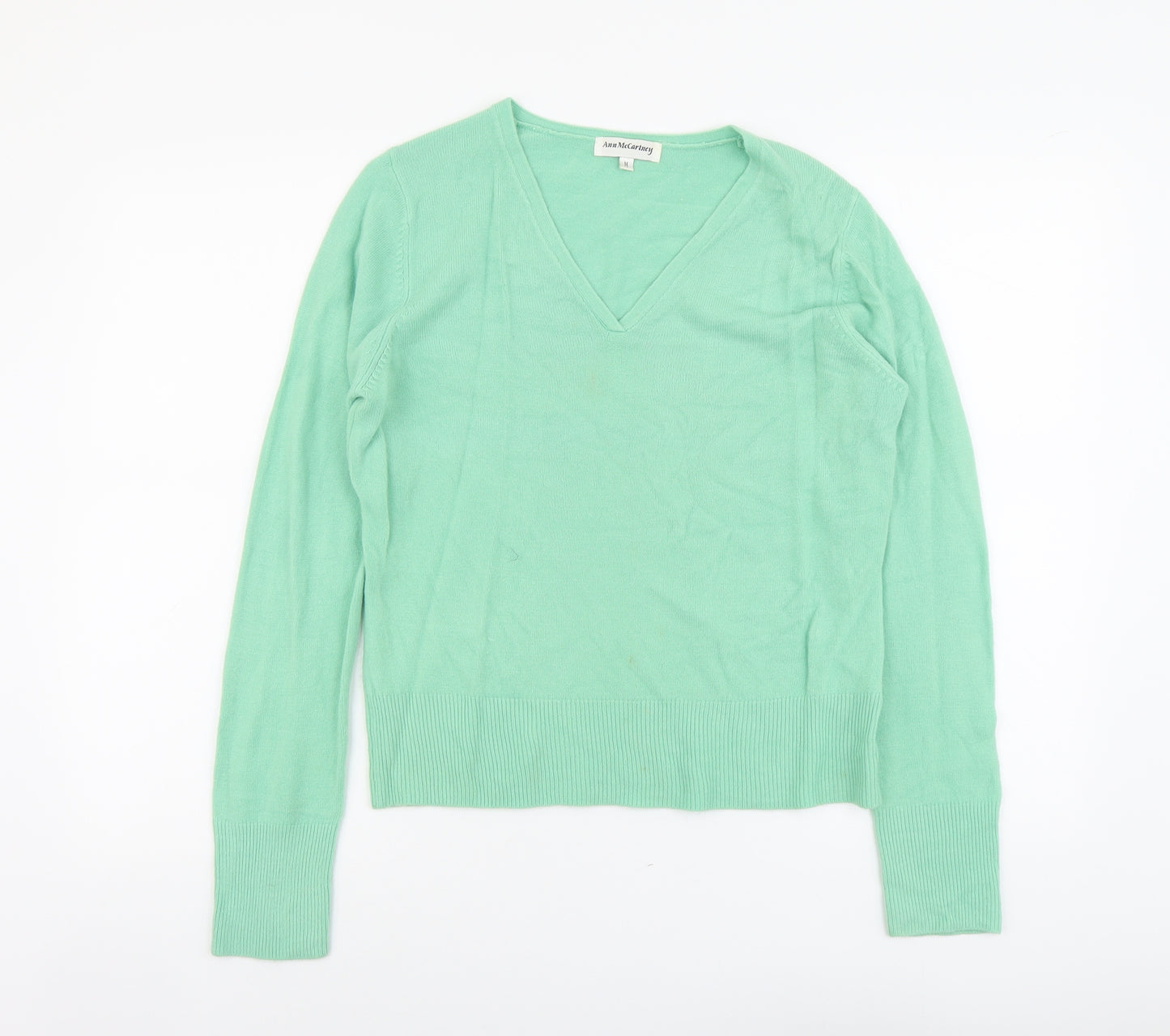 Ann McCartney Womens Green V-Neck Acrylic Pullover Jumper Size M