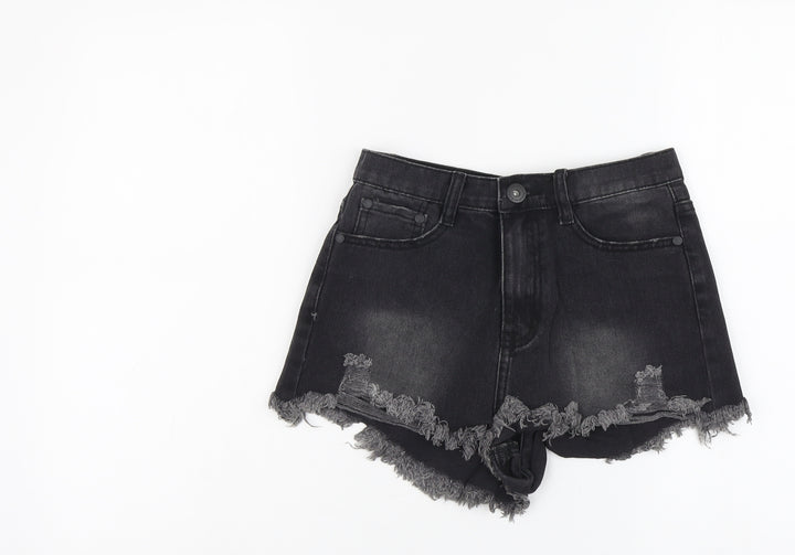 Glamorous Womens Grey Cotton Cut-Off Shorts Size 10 L3 in Regular Button