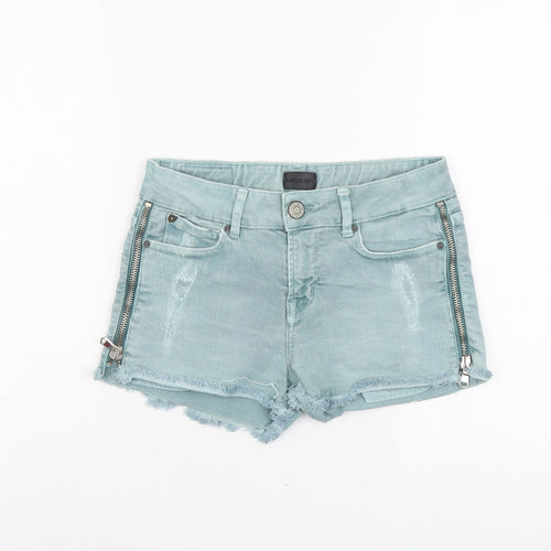 Hertless Womens Blue Cotton Hot Pants Shorts Size M L3 in Regular Button