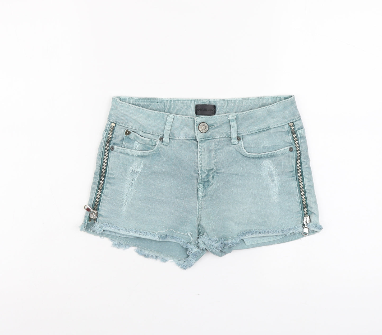 Hertless Womens Blue Cotton Hot Pants Shorts Size M L3 in Regular Button