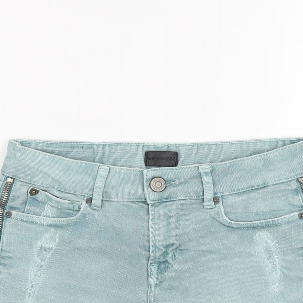 Hertless Womens Blue Cotton Hot Pants Shorts Size M L3 in Regular Button