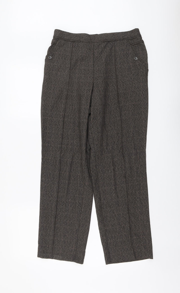 Marks and Spencer Womens Brown Geometric Polyester Trousers Size 12 L28 in Regular