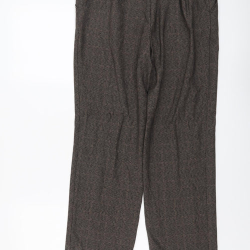 Marks and Spencer Womens Brown Geometric Polyester Trousers Size 12 L28 in Regular