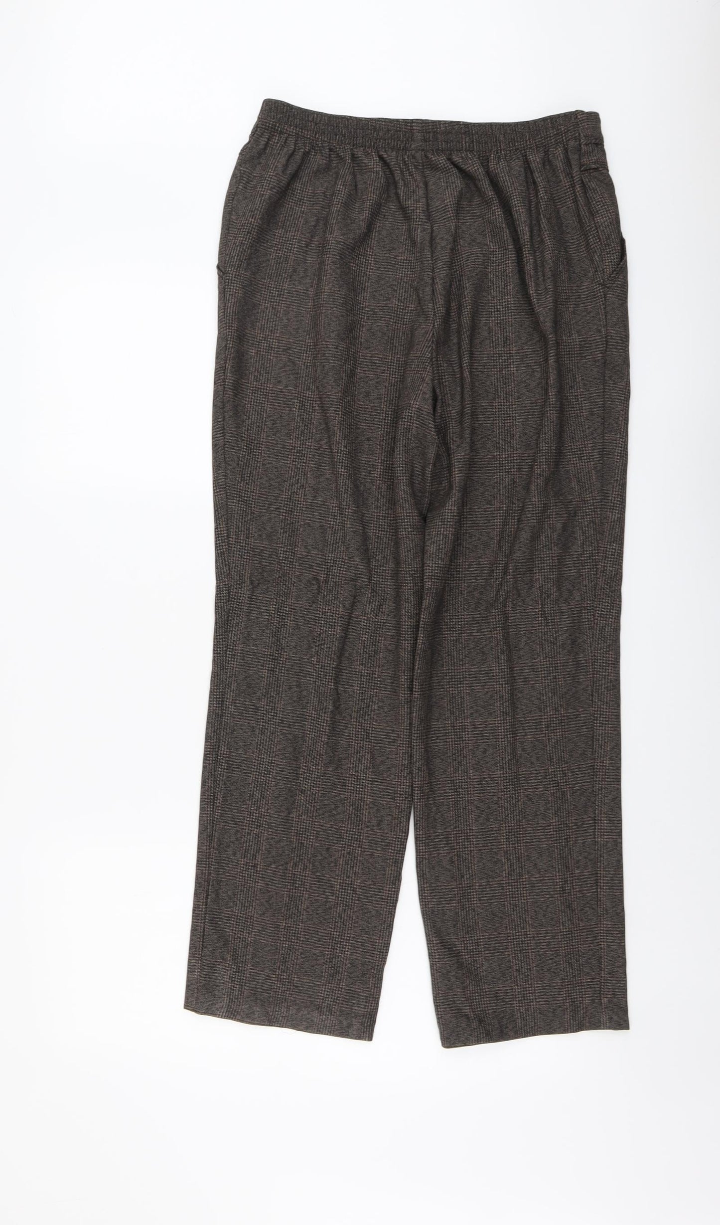 Marks and Spencer Womens Brown Geometric Polyester Trousers Size 12 L28 in Regular