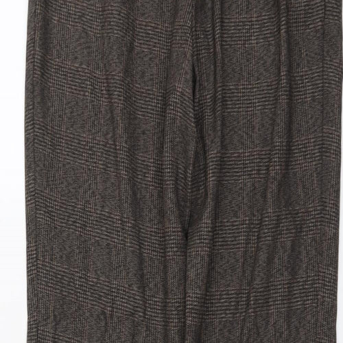 Marks and Spencer Womens Brown Geometric Polyester Trousers Size 12 L28 in Regular