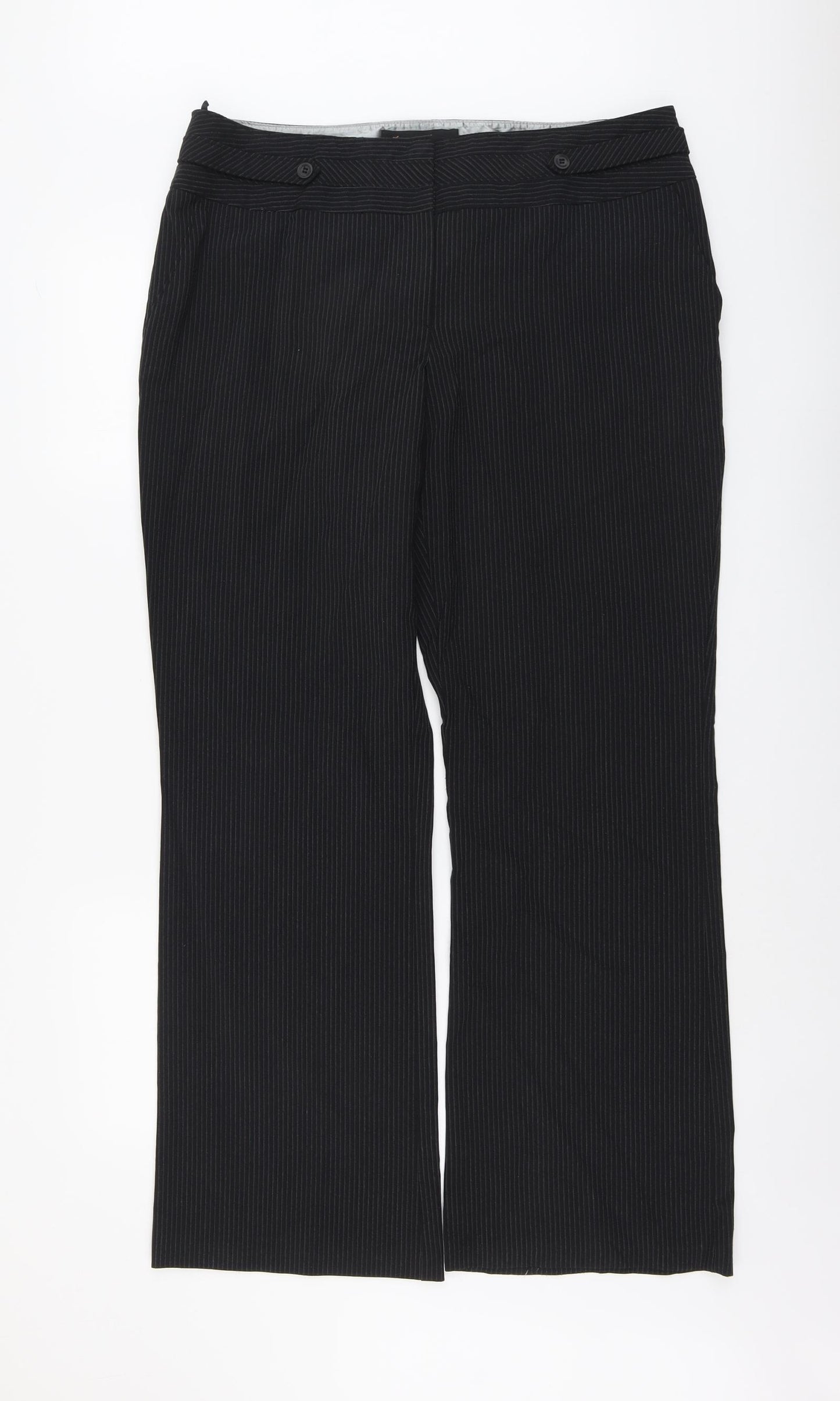 Evie Womens Blue Striped Polyester Trousers Size 18 L32 in Regular Button