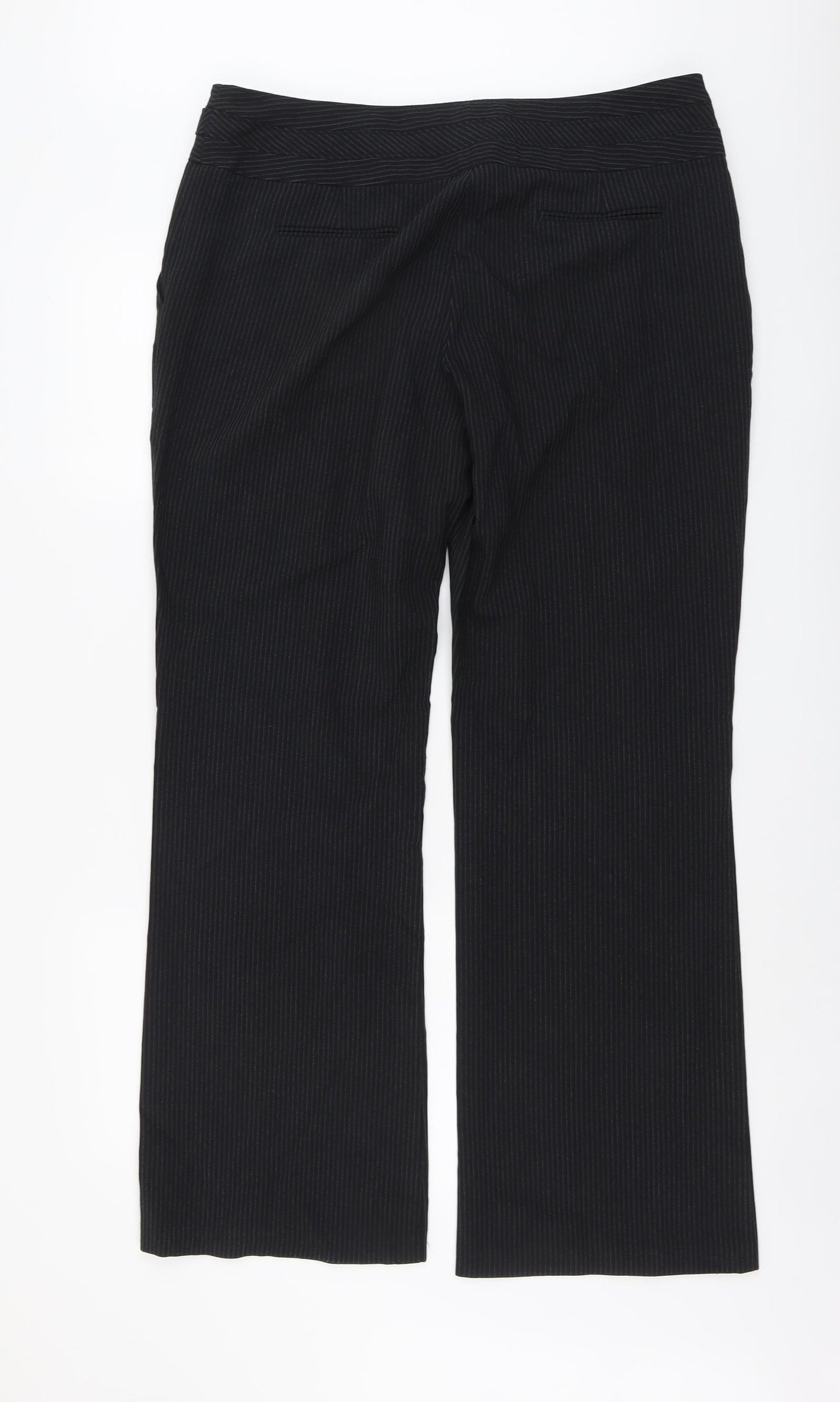 Evie Womens Blue Striped Polyester Trousers Size 18 L32 in Regular Button