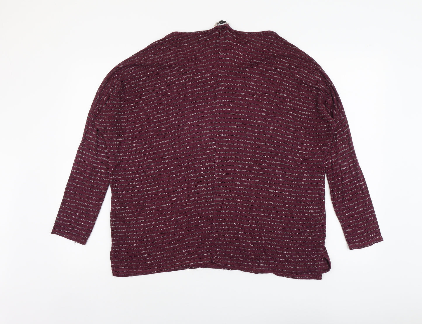 Suzy D Womens Purple Striped Viscose Basic T-Shirt Size M Round Neck