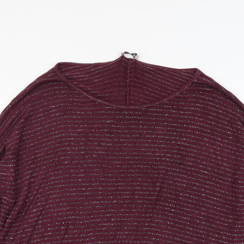 Suzy D Womens Purple Striped Viscose Basic T-Shirt Size M Round Neck