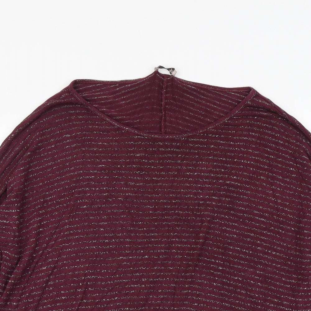 Suzy D Womens Purple Striped Viscose Basic T-Shirt Size M Round Neck