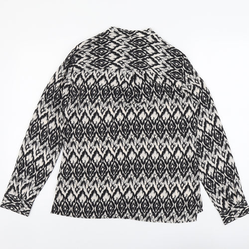 Marks and Spencer Womens Black Geometric Polyester Basic Button-Up Size 10 Round Neck