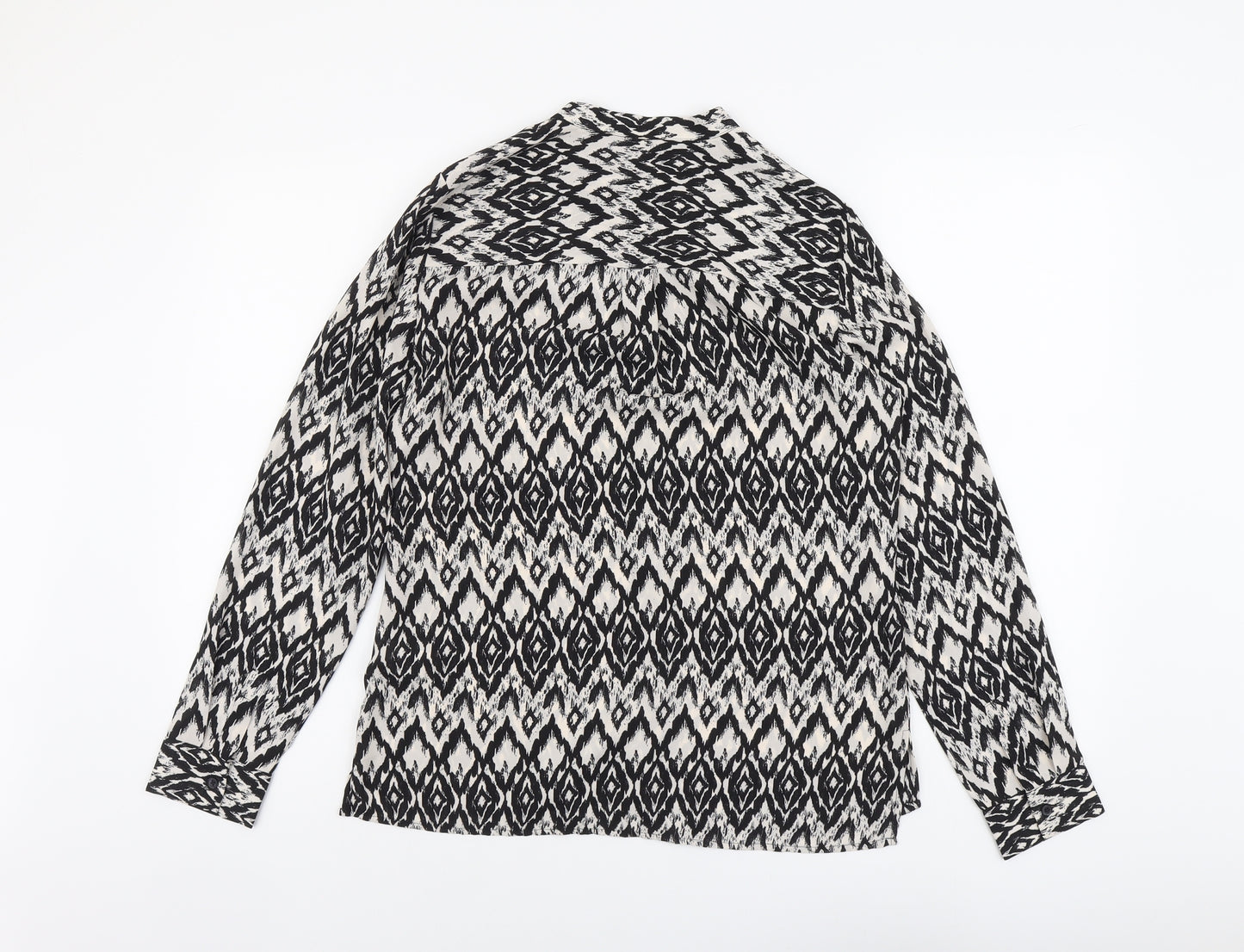 Marks and Spencer Womens Black Geometric Polyester Basic Button-Up Size 10 Round Neck