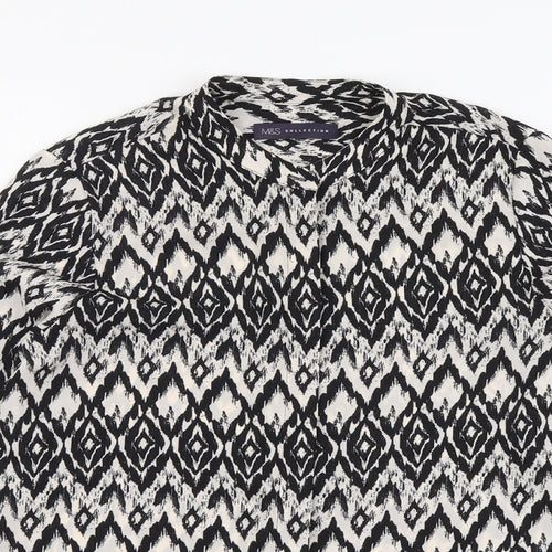 Marks and Spencer Womens Black Geometric Polyester Basic Button-Up Size 10 Round Neck