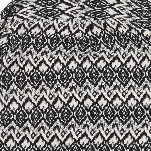 Marks and Spencer Womens Black Geometric Polyester Basic Button-Up Size 10 Round Neck