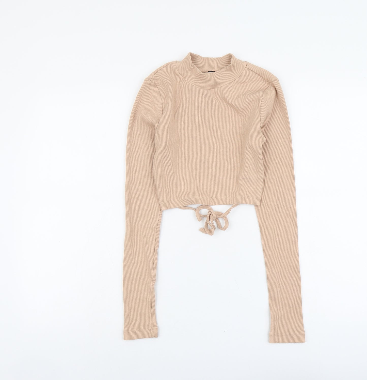 PRETTYLITTLETHING Womens Beige Cotton Basic T-Shirt Size 6 High Neck