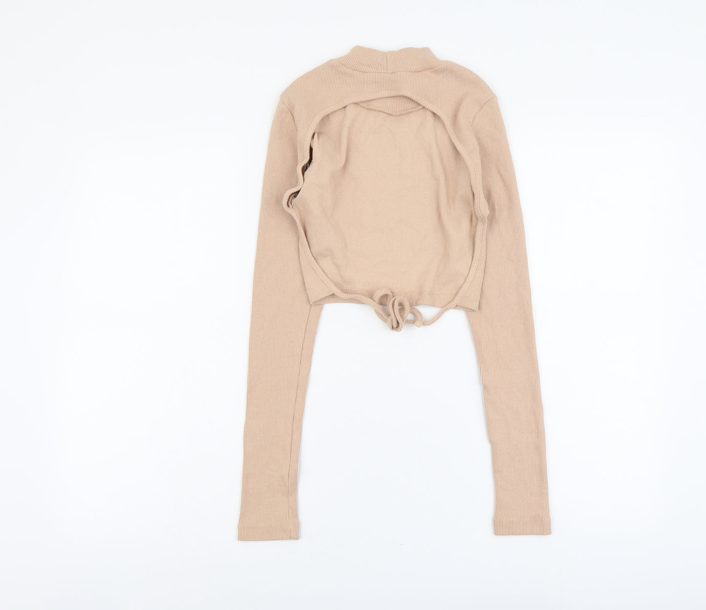 PRETTYLITTLETHING Womens Beige Cotton Basic T-Shirt Size 6 High Neck