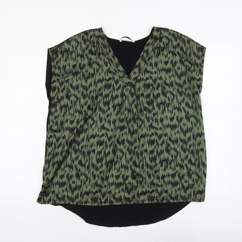 TU Womens Green Geometric Polyester Basic Blouse Size 10 V-Neck