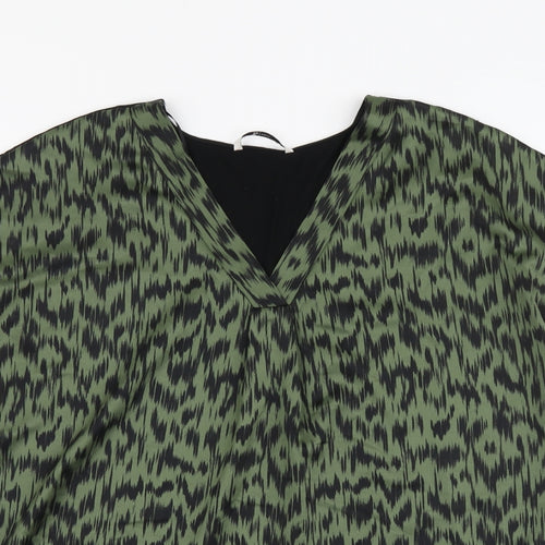TU Womens Green Geometric Polyester Basic Blouse Size 10 V-Neck