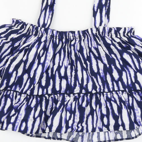 George Womens Blue Geometric Cotton Basic Blouse Size 8 Square Neck - Drop hem