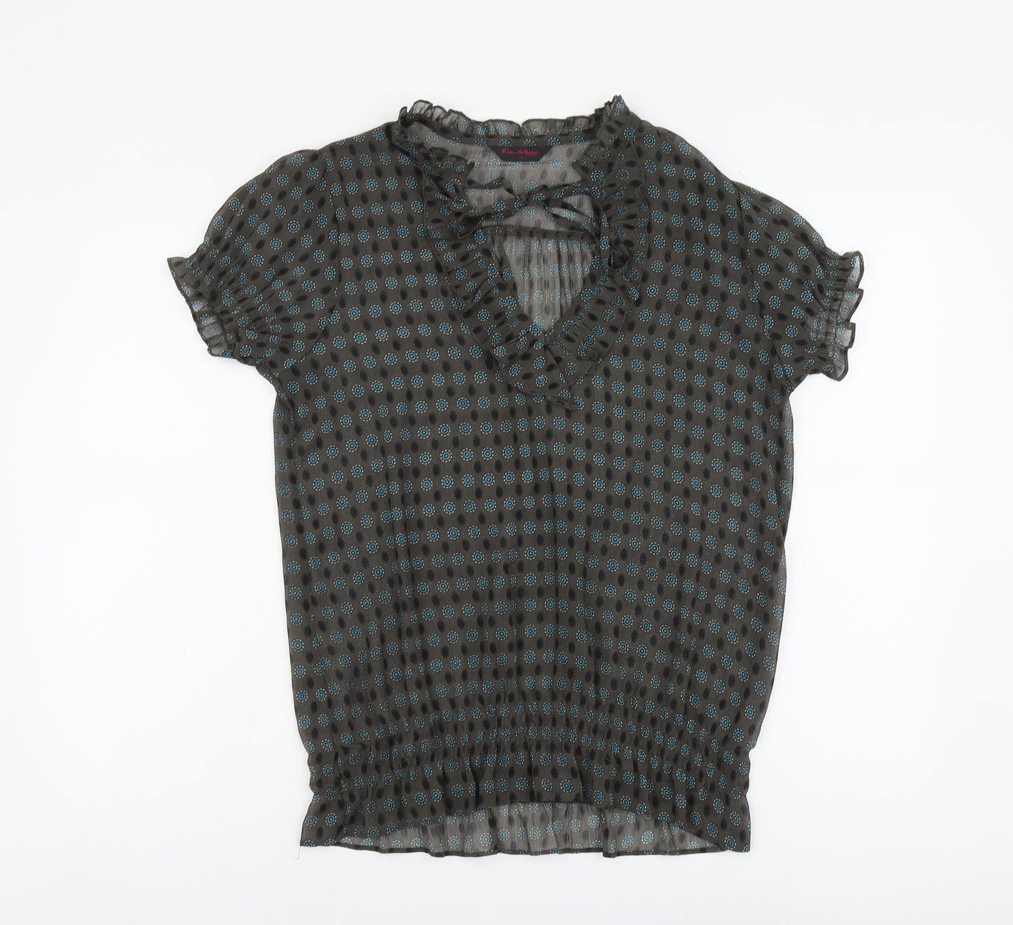 Miss Selfridge Womens Green Geometric Polyester Basic Blouse Size 12 V-Neck