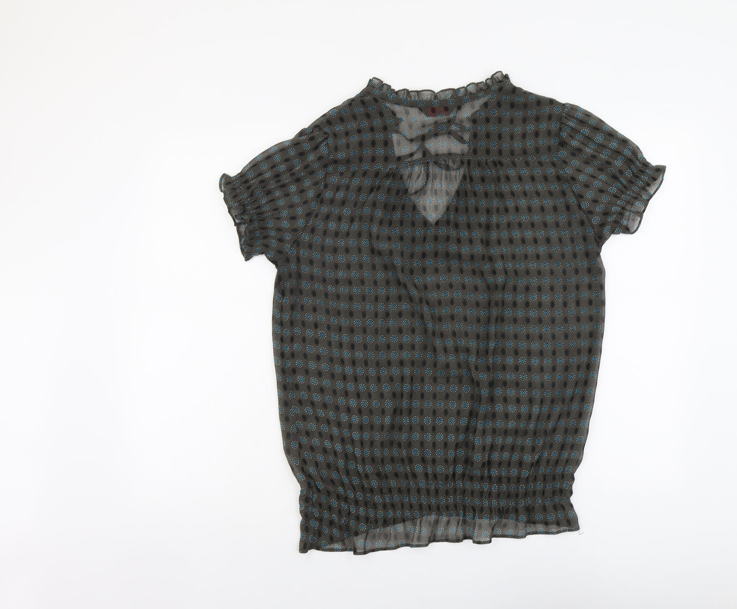 Miss Selfridge Womens Green Geometric Polyester Basic Blouse Size 12 V-Neck